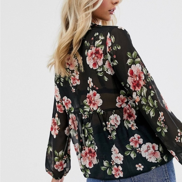 ASOS New Look Floral Peplum Blouse Size 6 - Picture 2 of 11